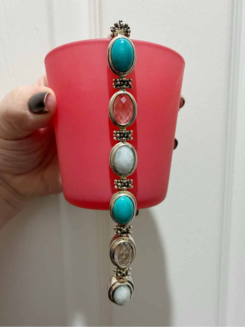 Michael Dawkins Turquoise, Moonstone and White Topaz Sterling Bracelet